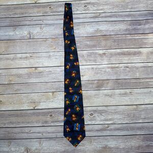 Vintage 90s Disney Pooh Necktie Tie Rack Silk Pooh Squares Print Men’s Navy